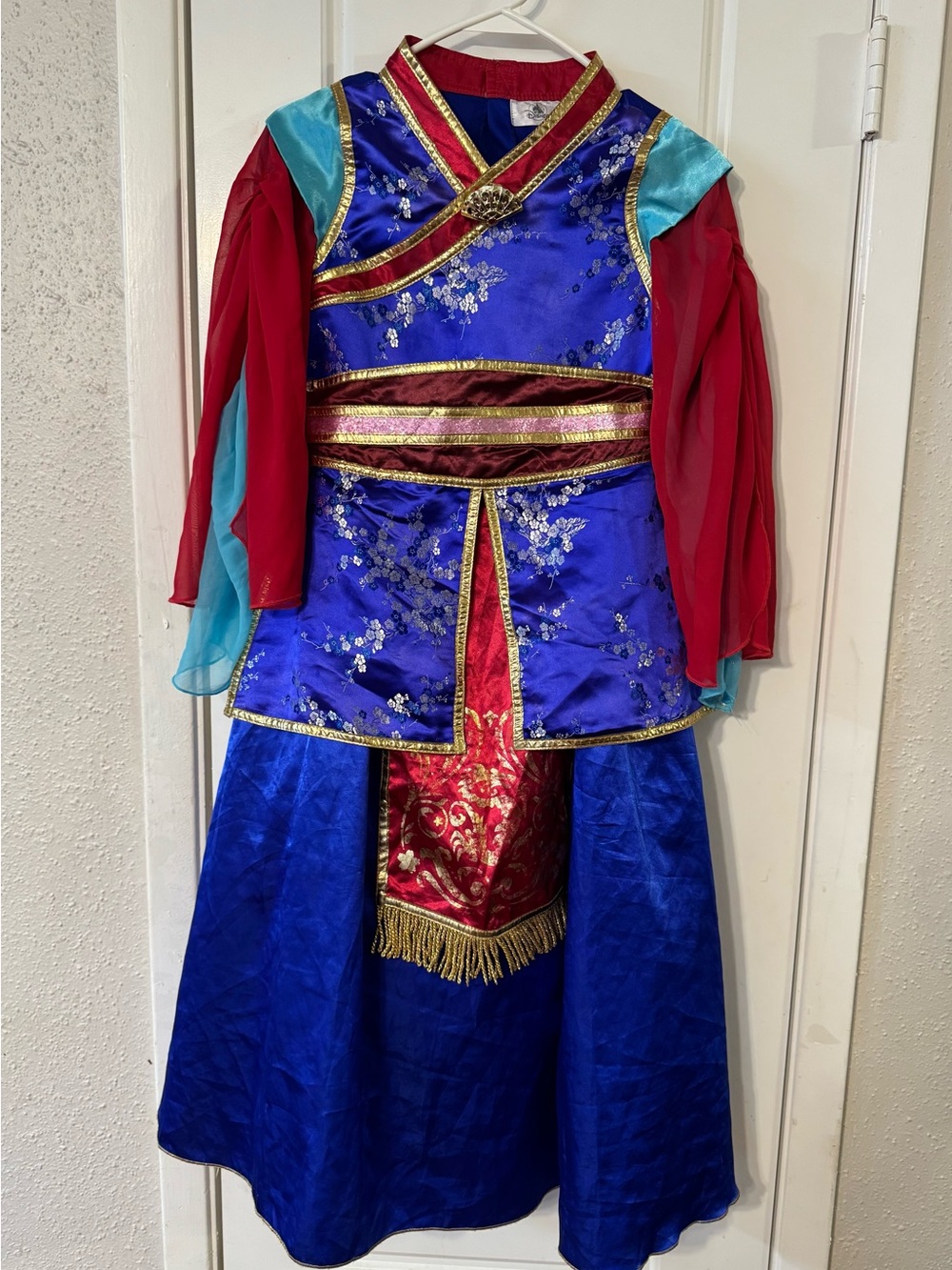 Disney Store Girls Blue Red 2 Pc Warrior Princess Mulan Costume Dress sz 9/10